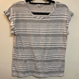 Rose & Olive Gray and White Striped Short Sleeve Top size medium